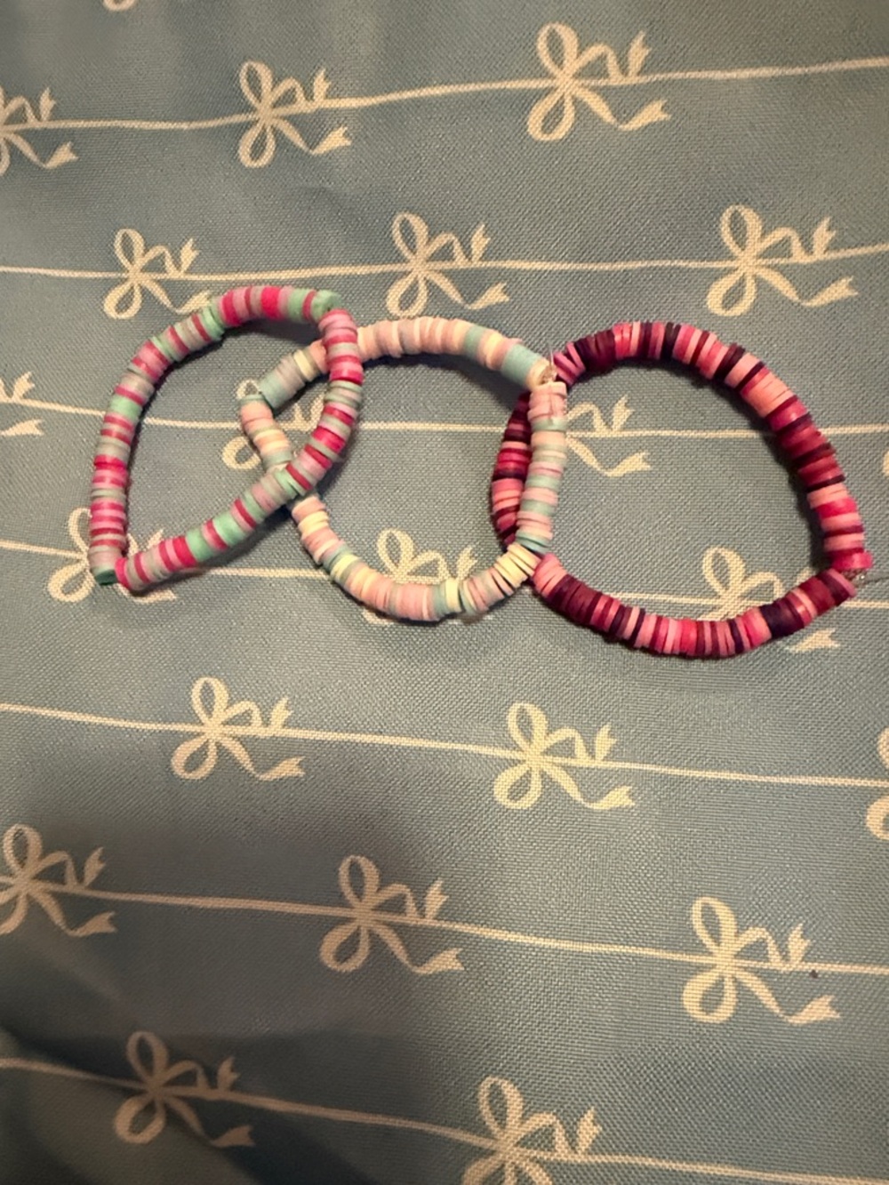 Homemade stretch bracelet set of 3 - purple, blue , pink